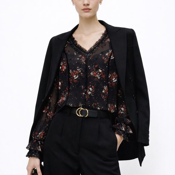 ZARA ♥️ Floral Black Sheer Top - Picture 11 of 11